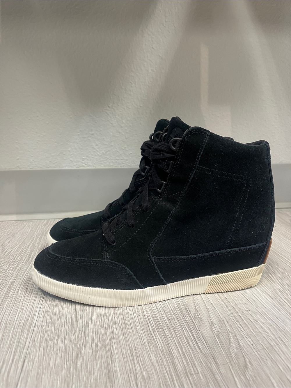 Black Suede High-Top Wedge Sneakers